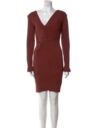 Pre-owned Bottega Veneta V-neck Mini Dress W/ Tags In Brown