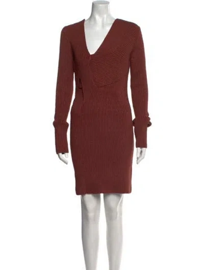 Pre-owned Bottega Veneta V-neck Mini Dress W/ Tags In Brown
