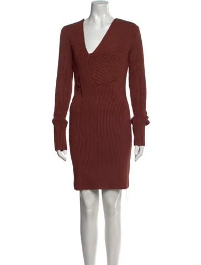 Pre-owned Bottega Veneta V-neck Mini Dress W/ Tags In Brown