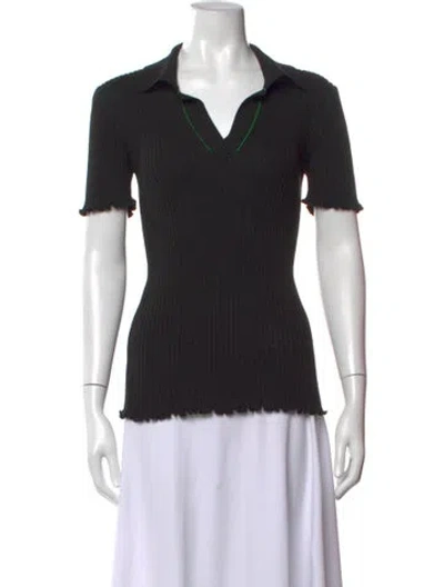 Pre-owned Bottega Veneta V-neck Short Sleeve Polo In Black