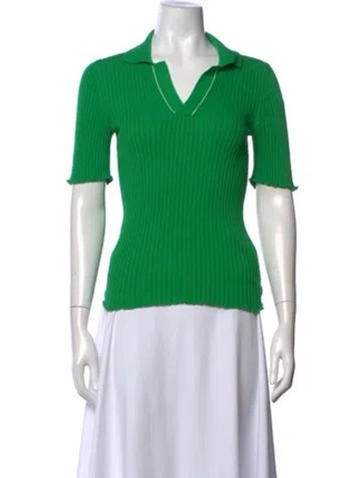Pre-owned Bottega Veneta V-neck Short Sleeve Polo In Green