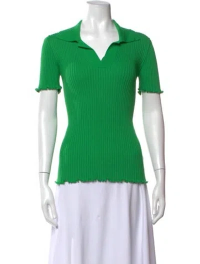 Pre-owned Bottega Veneta V-neck Short Sleeve Polo In Green
