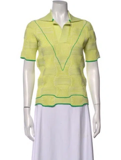 Pre-owned Bottega Veneta V-neck Short Sleeve Polo In Green/yellow