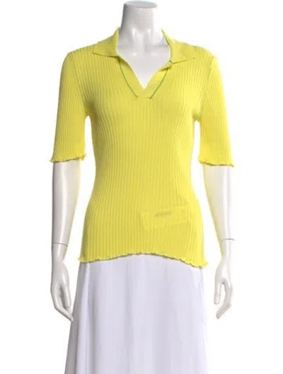 Pre-owned Bottega Veneta V-neck Short Sleeve Polo In Yellow