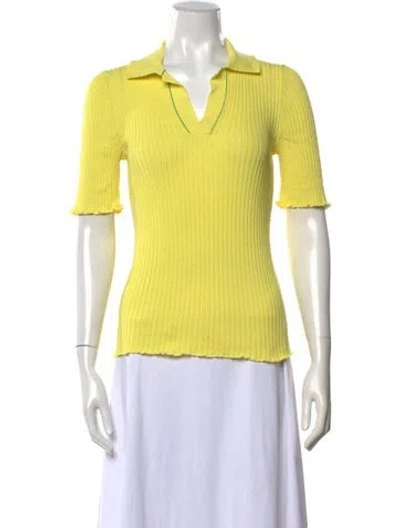 Pre-owned Bottega Veneta V-neck Short Sleeve Polo In Yellow