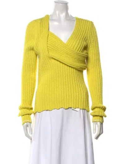 Pre-owned Bottega Veneta V-neck Sweater In Yellow