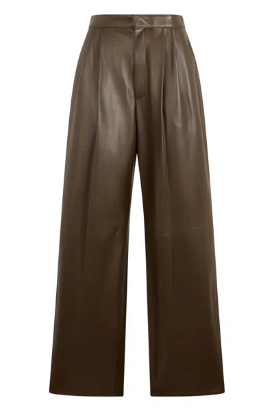Bottega Veneta Womens Shiny Wide-leg Leather Trousers Wader Green In Brown