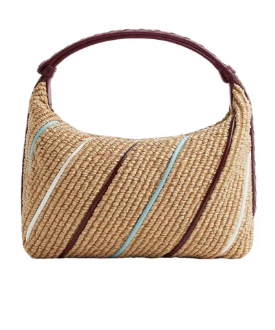 Bottega Veneta Wallace Small Striped Leather-trimmed Raffia Tote In Neutral