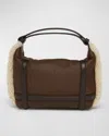 Shop Bottega Veneta Wallace Mini Lamb Fur Top-handle Bag In Light Brown Teddy