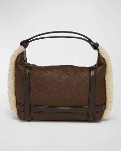 BOTTEGA VENETA WALLACE MINI LAMB FUR TOP-HANDLE BAG