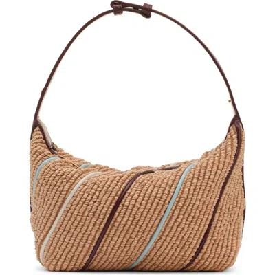Bottega Veneta Wallace Stripe Raffia Shoulder Bag In Brown