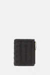 Bottega Veneta Textured Black Wallet With Signature Woven Pattern In Black