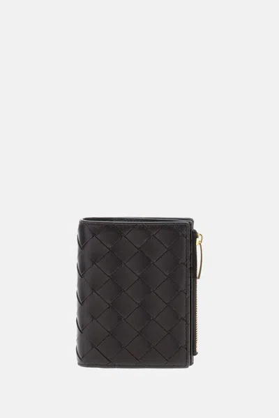 Bottega Veneta Textured Black Wallet With Signature Woven Pattern