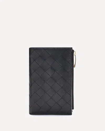 Bottega Veneta Textured Black Wallet With Signature Woven Pattern