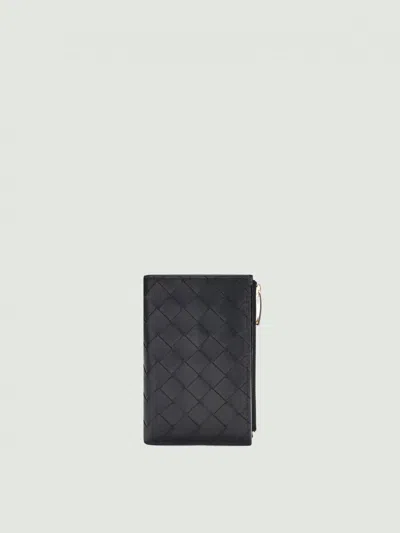 Bottega Veneta Textured Black Wallet With Signature Woven Pattern