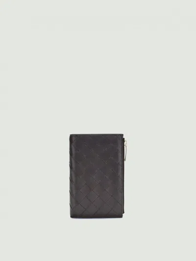 Bottega Veneta Textured Black Wallet With Signature Woven Pattern