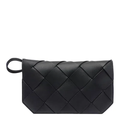 Bottega Veneta Black Leather Diago Long Wallet