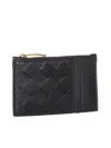 Bottega Veneta Credit Card Holder In Leather With Woven Pattern In Black