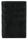 Bottega Veneta Leather Intrecciato Bifold Card Holder In Black