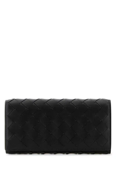 Bottega Veneta Women Black Leather Intrecciato Wallet