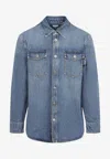 Bottega Veneta Denim Shirt With Flap Pockets And Contrasting Stitching In Blue