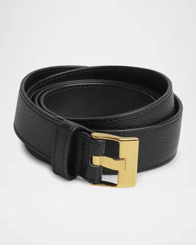 Bottega Veneta Watch-buckle Intrecciato Medium Leather Belt In Black