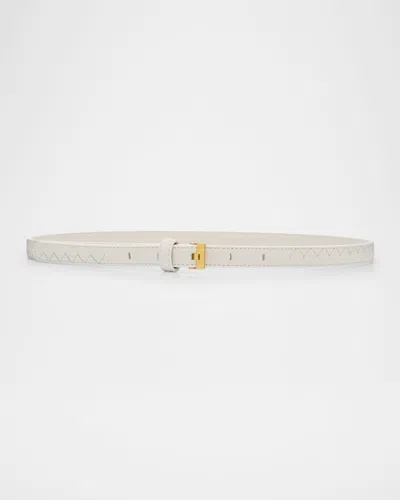 Bottega Veneta Watch-buckle Intrecciato Skinny Leather Belt In White