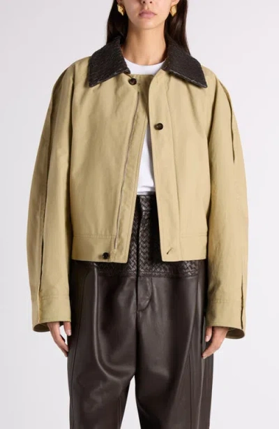 Bottega Veneta Water Repellent Cotton Jacket With Intrecciato Collar In Brown