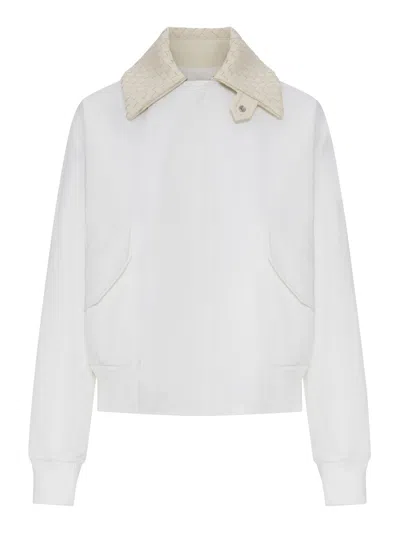 Bottega Veneta Waterproof Cotton Jacket With Leather Collar In White
