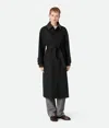 Bottega Veneta Black Trenchcoat With Removable Leather Collar With Intrecciato Motif And Adjustable Belt In Cotton In Black
