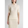 Bottega Veneta Zigzag Knit Short-sleeve Polo Top In String