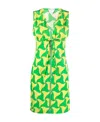 Bottega Veneta Parachute Silk Wavy Triangle Print Dress In Green