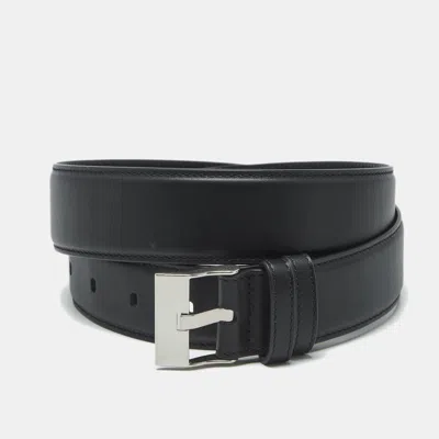 Pre-owned Bottega Veneta Weave 90cm Buckle Belt Black Leather