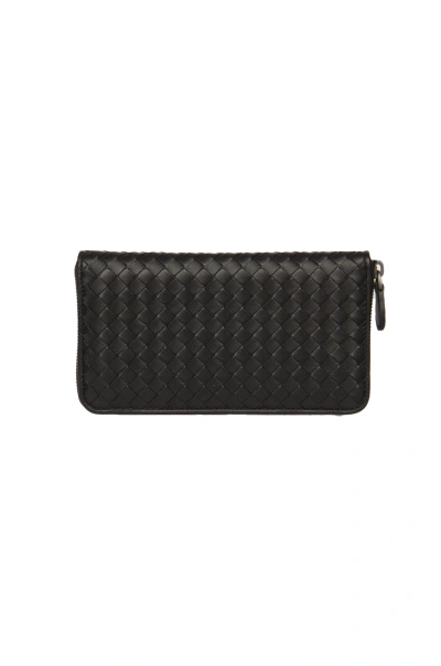 Bottega Veneta Weave Effect Zip-around Wallet In Black