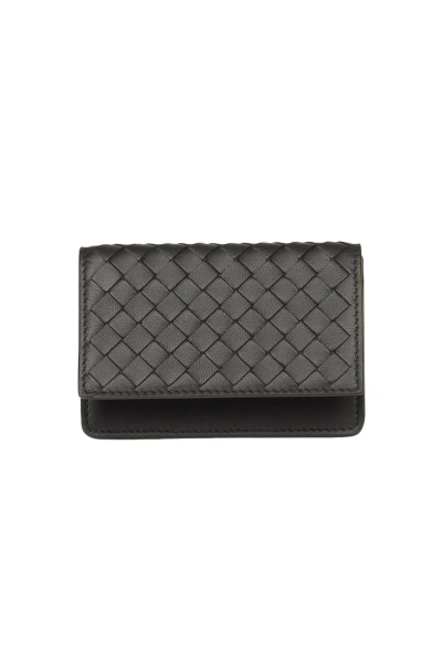 Bottega Veneta Weave Flap Wallet In Black