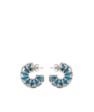 Bottega Veneta Weave Hoop Earrings In Gray