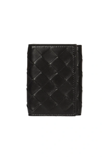 Bottega Veneta Weave Trifold Wallet In Black/silver