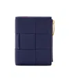 Bottega Veneta Small Bi-fold Bicolor Leather Wallet In Blue