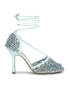 Bottega Veneta Rhinestone Embellished Mesh Sandals In Blue