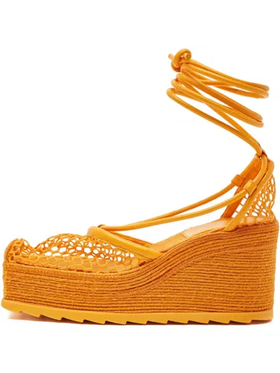 Pre-owned Bottega Veneta Wedge-sole Espadrilles In Orange