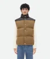 Bottega Veneta Cotton Sleeveless Down Jacket With Lambskin Detail In Brown