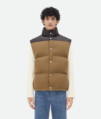 Bottega Veneta Frosted Poplin And Leather Gilet In Brown