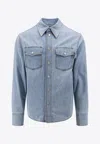 Bottega Veneta Bleached Light Denim Shirt In Blue