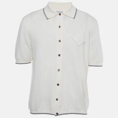 Pre-owned Bottega Veneta White Bouclé Knit Button-up Shirt S