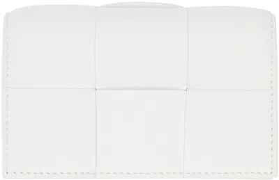 Bottega Veneta White Cassette Business Card Holder In 9009 White Gold