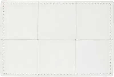 Bottega Veneta White Cassette Credit Card Case In 9009 White Gold