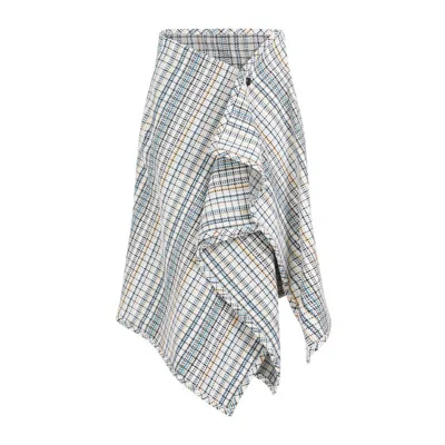 BOTTEGA VENETA WHITE COTTON CHECK SKIRT