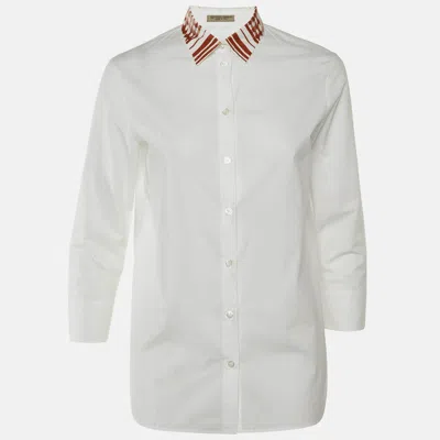 Pre-owned Bottega Veneta White Cotton Contrast Collar Detail Shirt S