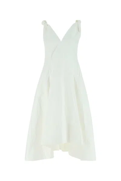 Bottega Veneta White Cotton Dress In 9000