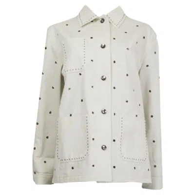 Pre-owned Bottega Veneta White Cotton Eyelet Detail Twill Jacket 44 L